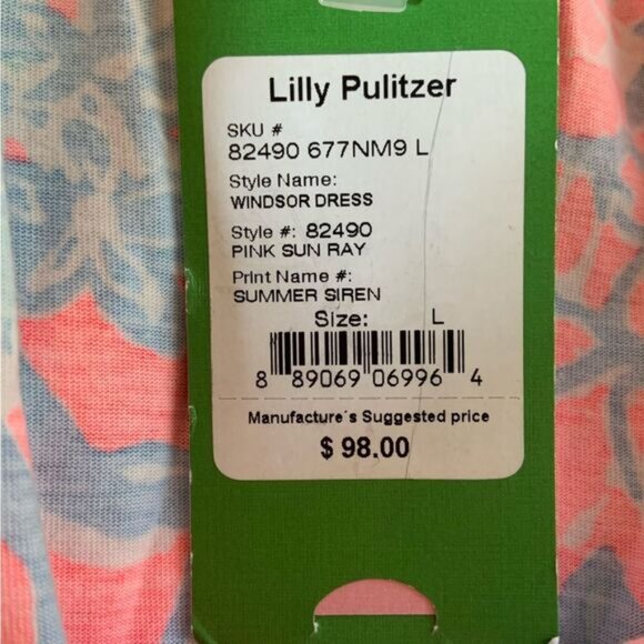 LILLY PULITZER Summer Siren Pink Sun Ray 100% Cotton Windsor Dress Large - Picture 8 of 9